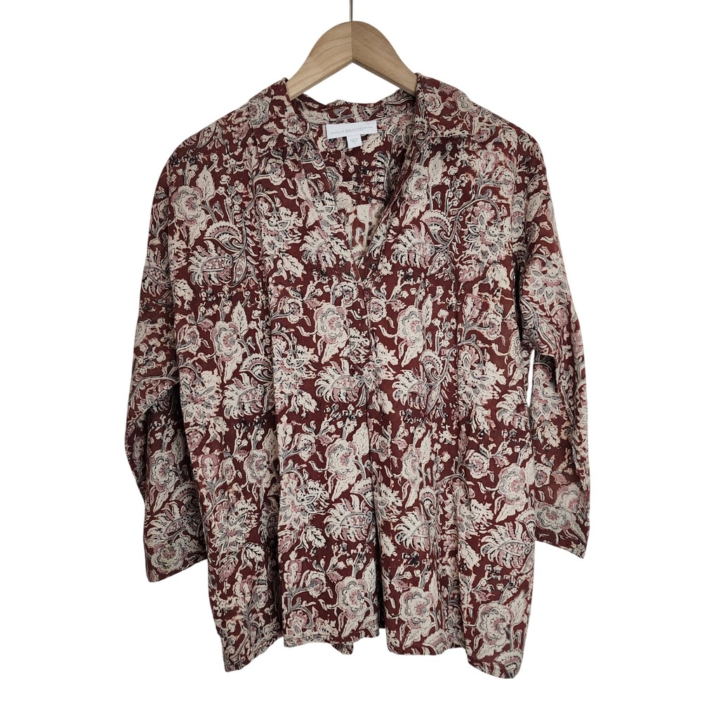 Relaxed Floral Tunic Top in Rust and Cream